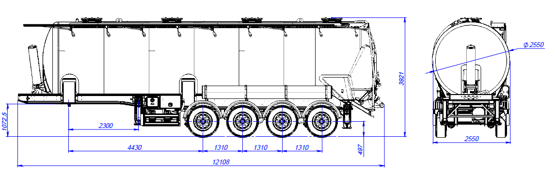 SB4U53_1A_01, 53 m3, 1 compartment, fifth-wheel 1150 - технические характеристики