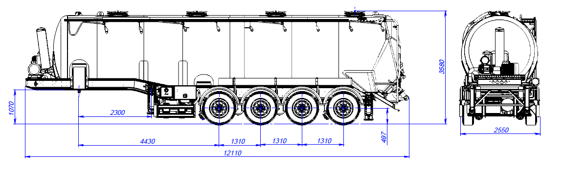 4-axle aluminum semitrailer for bulk cargo transportation SB4U45.1A_02 - технические характеристики
