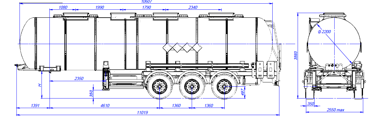 Chemical Tankers 96487t, 28 m3, 1 compartment, fifth-wheel 1150 - технические характеристики