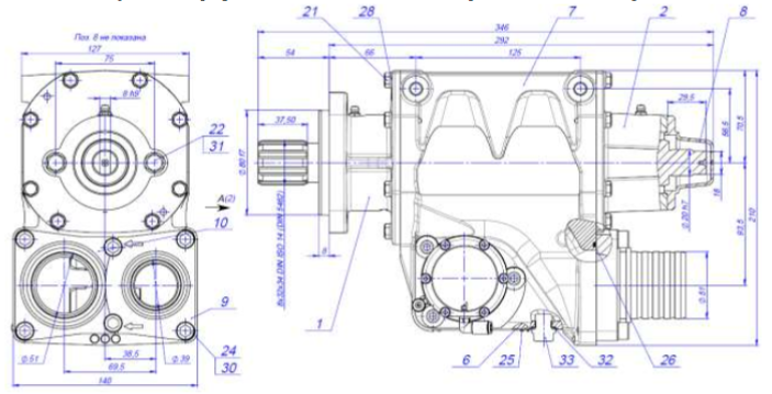 Connecting dimensions and designations of the pump НК-600 –1.7 positions